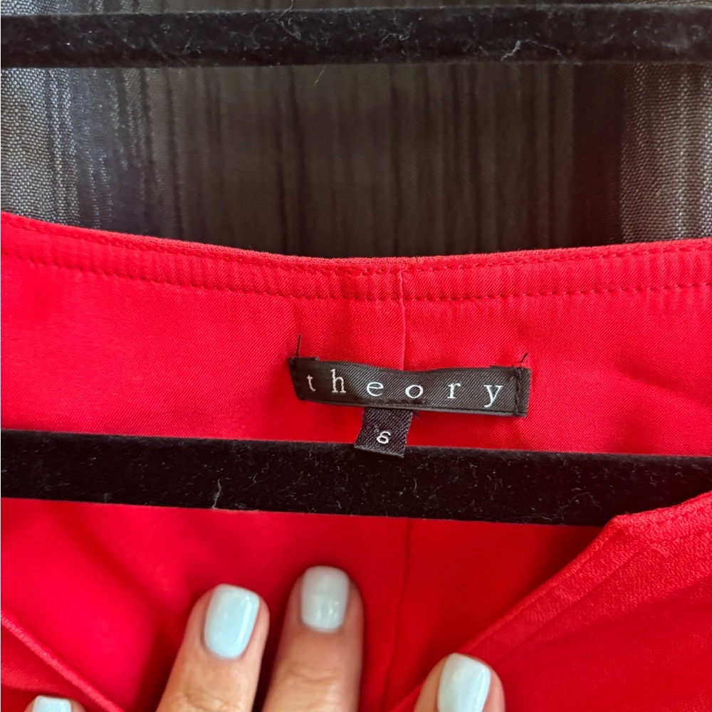 Theory Adelize Habitat‎ Notch V Engine Red Dress Size 6 - Picture 3 of 11